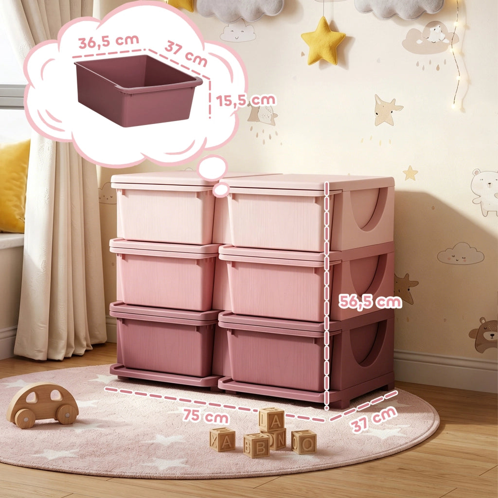 Cassettiera bambini 6 cassetti ¨C zephmum ¨C rosa 75x37x56.5 cm