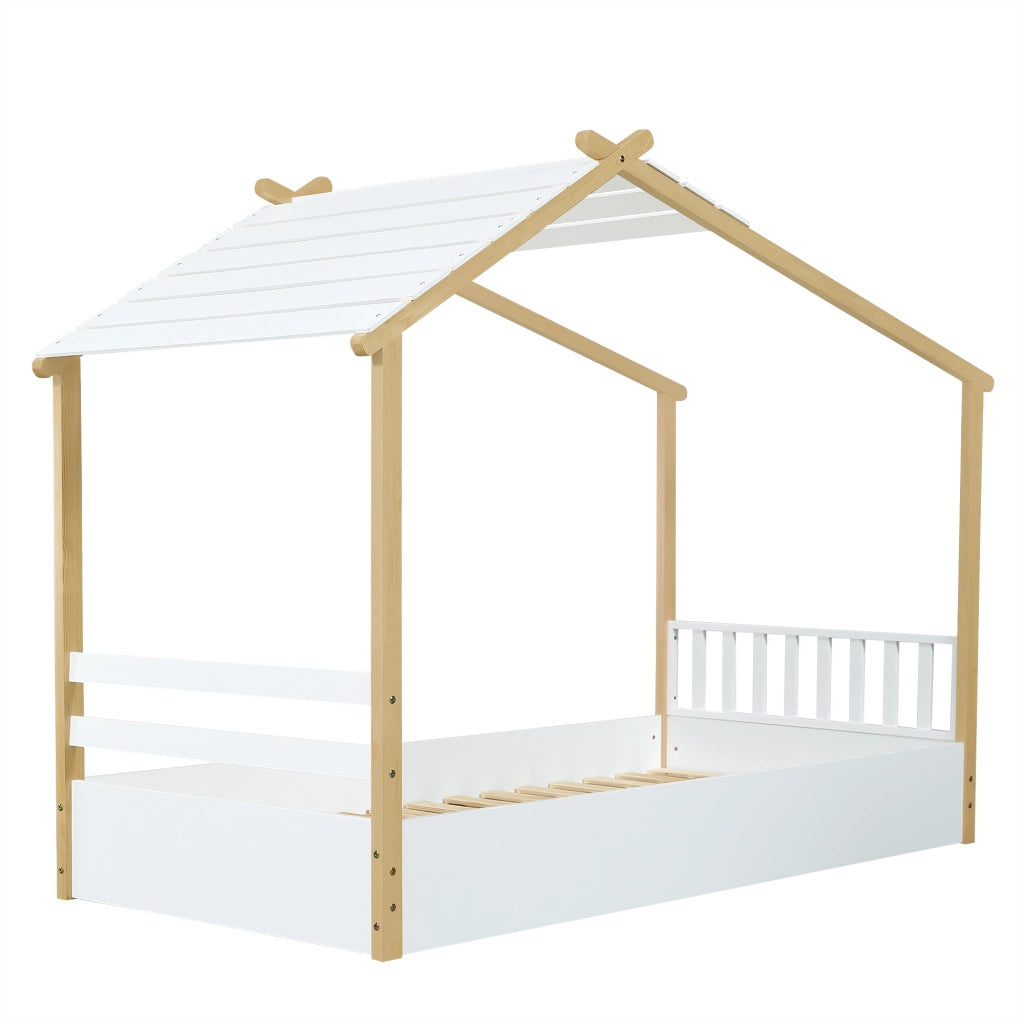 Letto Singolo per Bambini in Legno Pino ¨C MINIMAL ¨C Bianco/Naturale 90x190