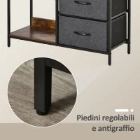Mobile Cassettiera Multiuso con 3 Cassetti Pieghevoli in Tessuto, Arredamento Soggiorno e Camera, 80x29x71cm, Grigio Scuro