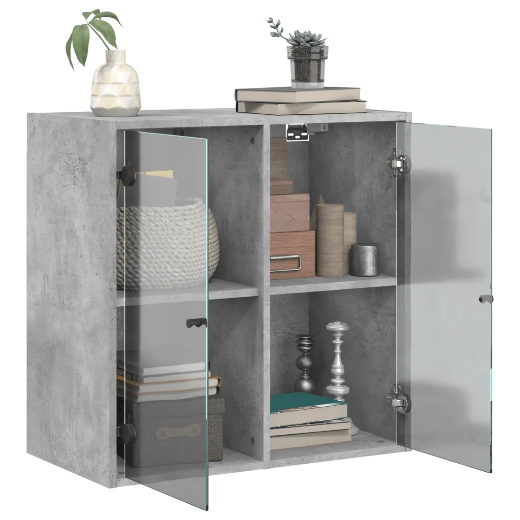 Armadietto a Muro | Mobile a Muro con Ante in Vetro Grigio Cemento 68x37x68,5 cm