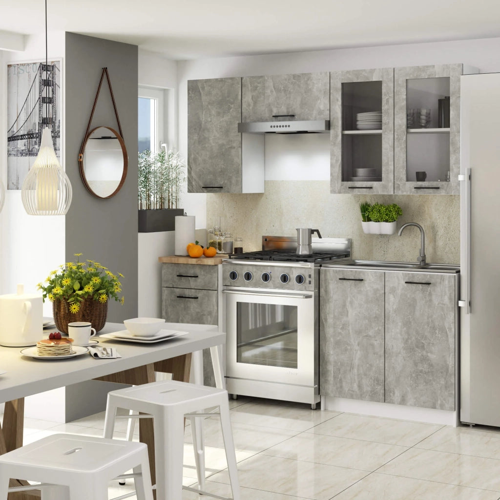 Vetrina da cucina sospesa AKORD OLIWIA Bianca 80 cm 2 porte inserto frontale Grigio Cemento 80x30,5x72 cm