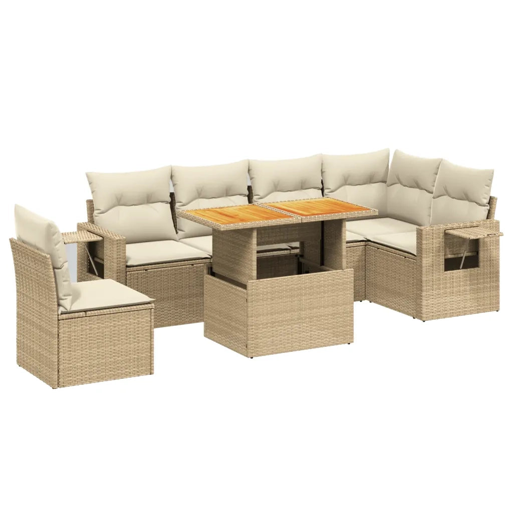 Set Divani da Giardino 7 pz con Cuscini Beige in Polyrattan 3271779