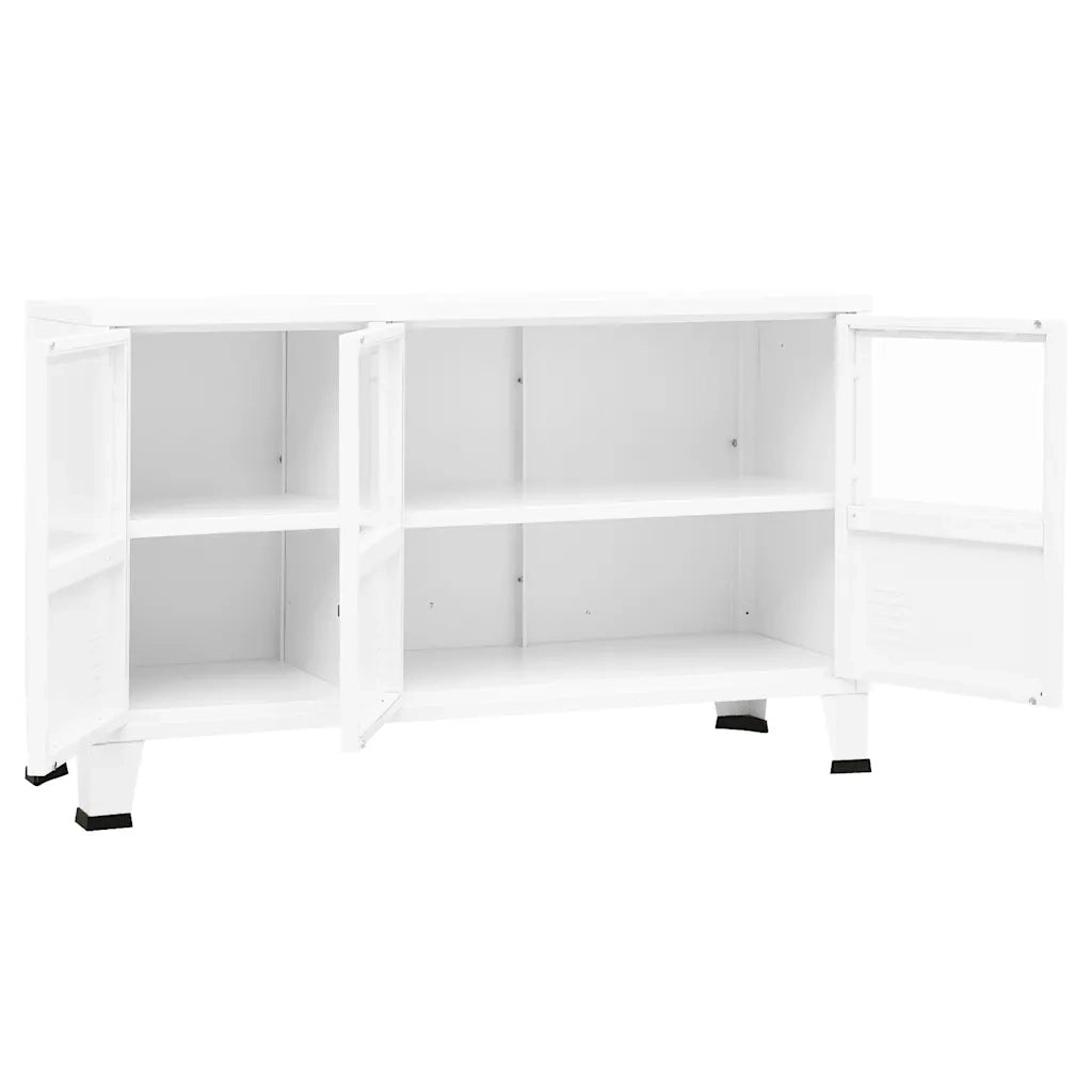 Credenza-Buffet-Armadio da cucina Bianca Industriale 105x35x62 cm in Metallo e Vetro