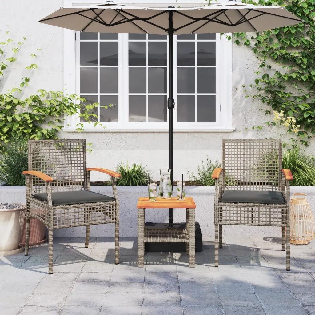 Set da Bistr¨° 3 pz | Set Salotto da Giardino con Cuscini Grigio Polyrattan e Legno Acacia