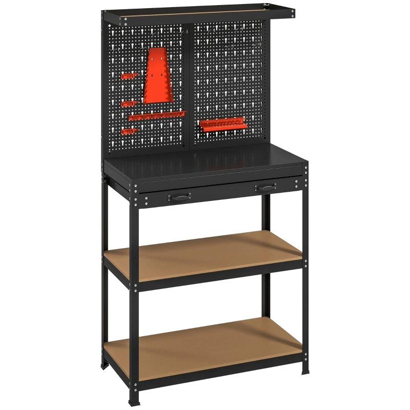 BANCO DA LAVORO con pannello forato 99,5x52x155 cm nero legno e metallo