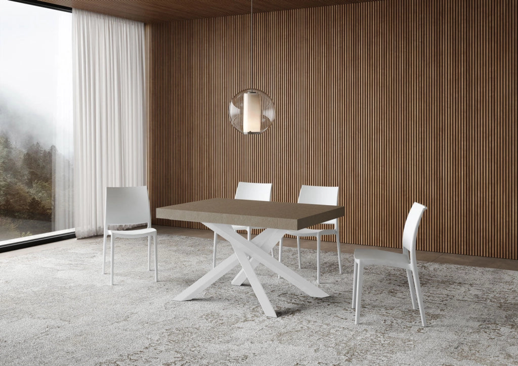 Tavolo Allungabile 120-380x90x77 cm Volantis Premium Tortora Telaio Bianco