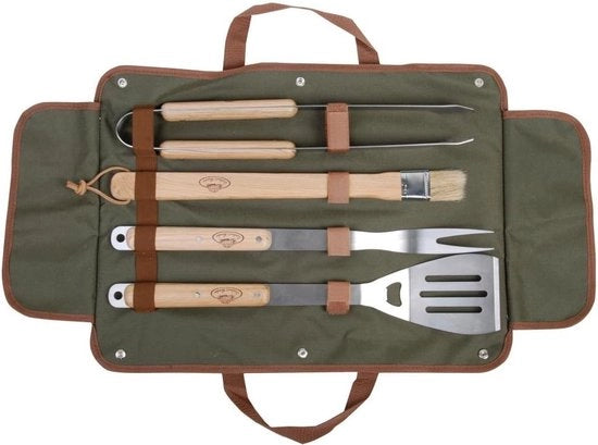 Accessori per barbecue, acciaio inossidabile, coltelli da barbecue di alta qualità, con contenitore portatile, set di attrezzi per barbecue perfetto per uomini, con termometro per carne, regalo.