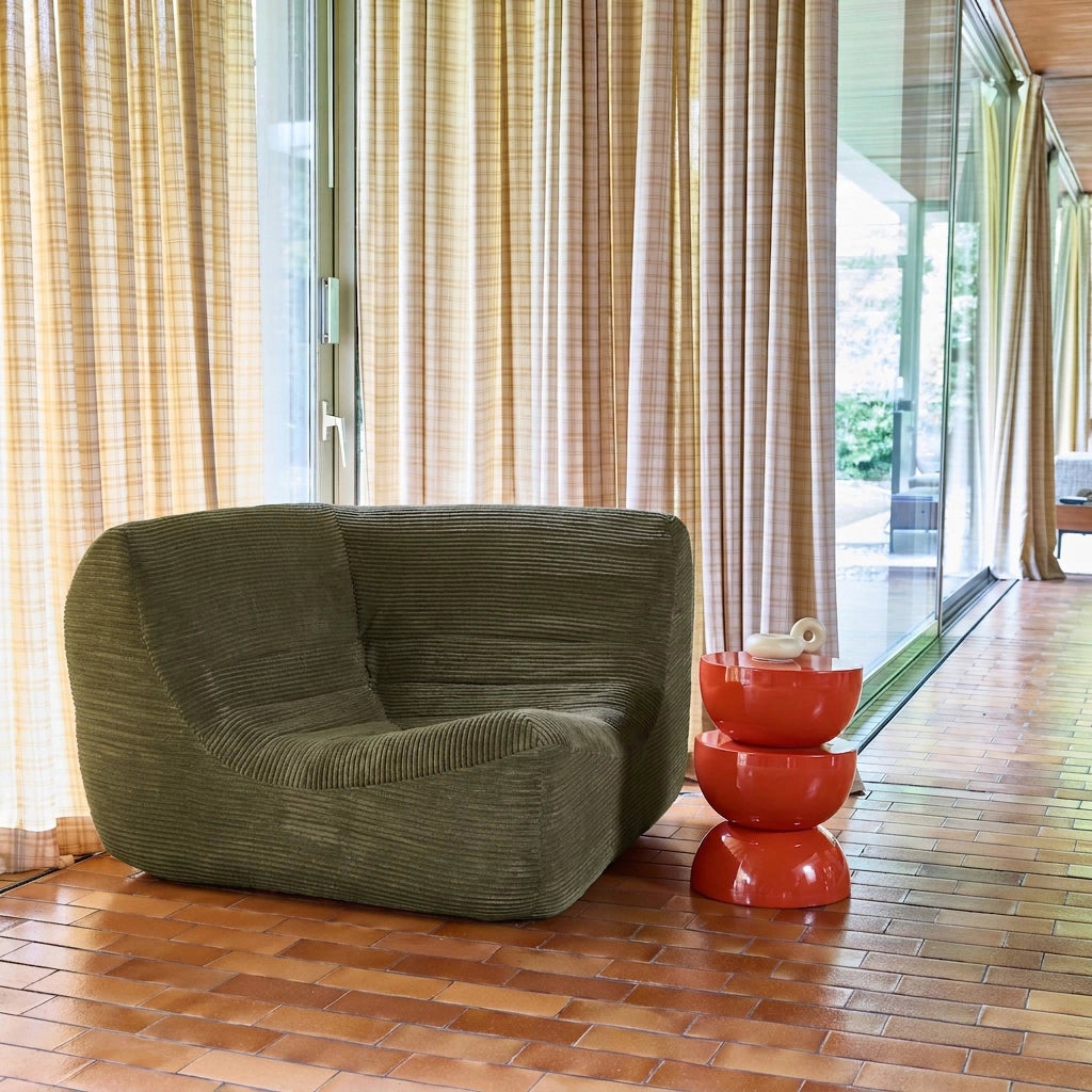 Poltrona angolare in velluto a coste, 1 posto, verde kaki