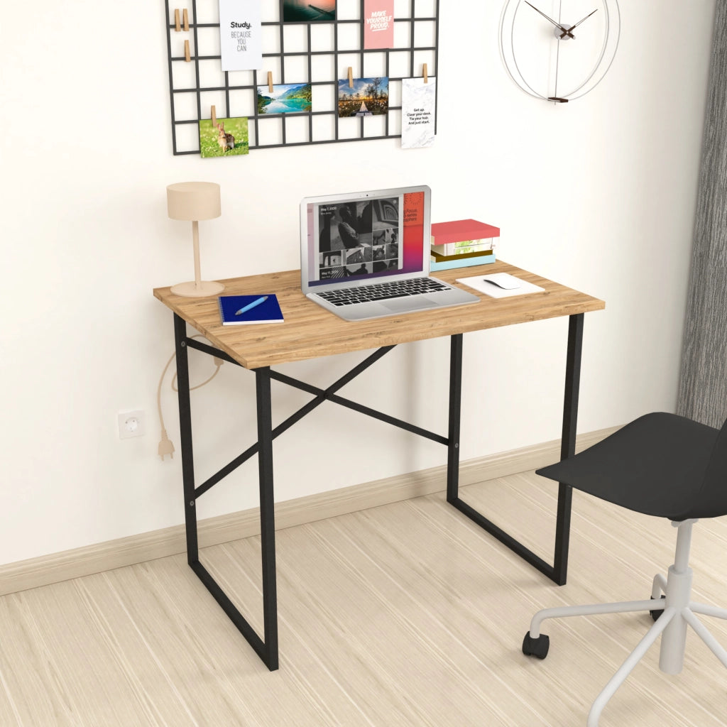 Scrivania Tjeldsund Tavolo da Studio Postazione di Lavoro 74x90x60 cm Effetto Rovere [en.casa]