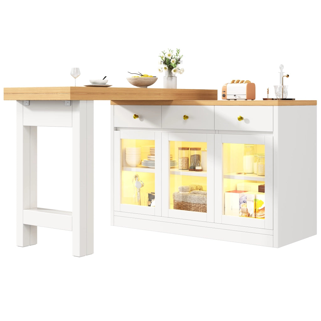 Tavolo da Cucina Allungabile con LED e Cassetti ¨C MINIMAL ¨C Bianco/Nero, 120-200 cm