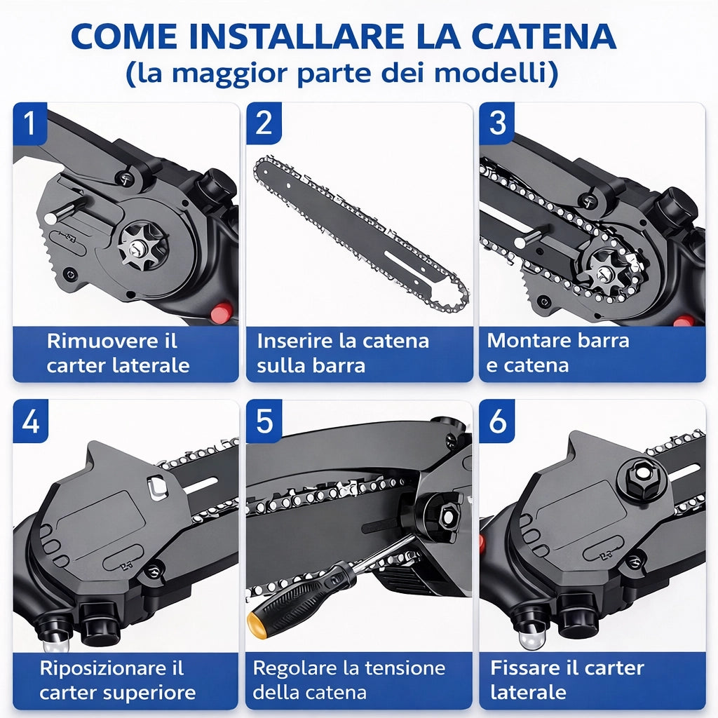 Kit 2 Catena 10" Ricambio + Barra 10 Pollici Per Mini Motosega a Batteria 07836