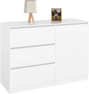 TOMI Cassettone a 3 cassetti + 1 anta 110 cm legno bianco