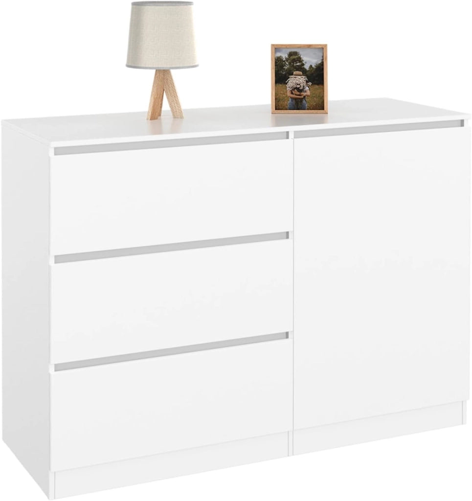 TOMI Cassettone a 3 cassetti + 1 anta 110 cm legno bianco
