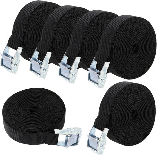 Cinture di sicurezza in polipropilene 5 m x 25 mm - Cinture di sicurezza pesanti - Cinture di sicurezza adattabili - Alta resistenza - Ganci antiscivolo - Vetrina in polipropilene
