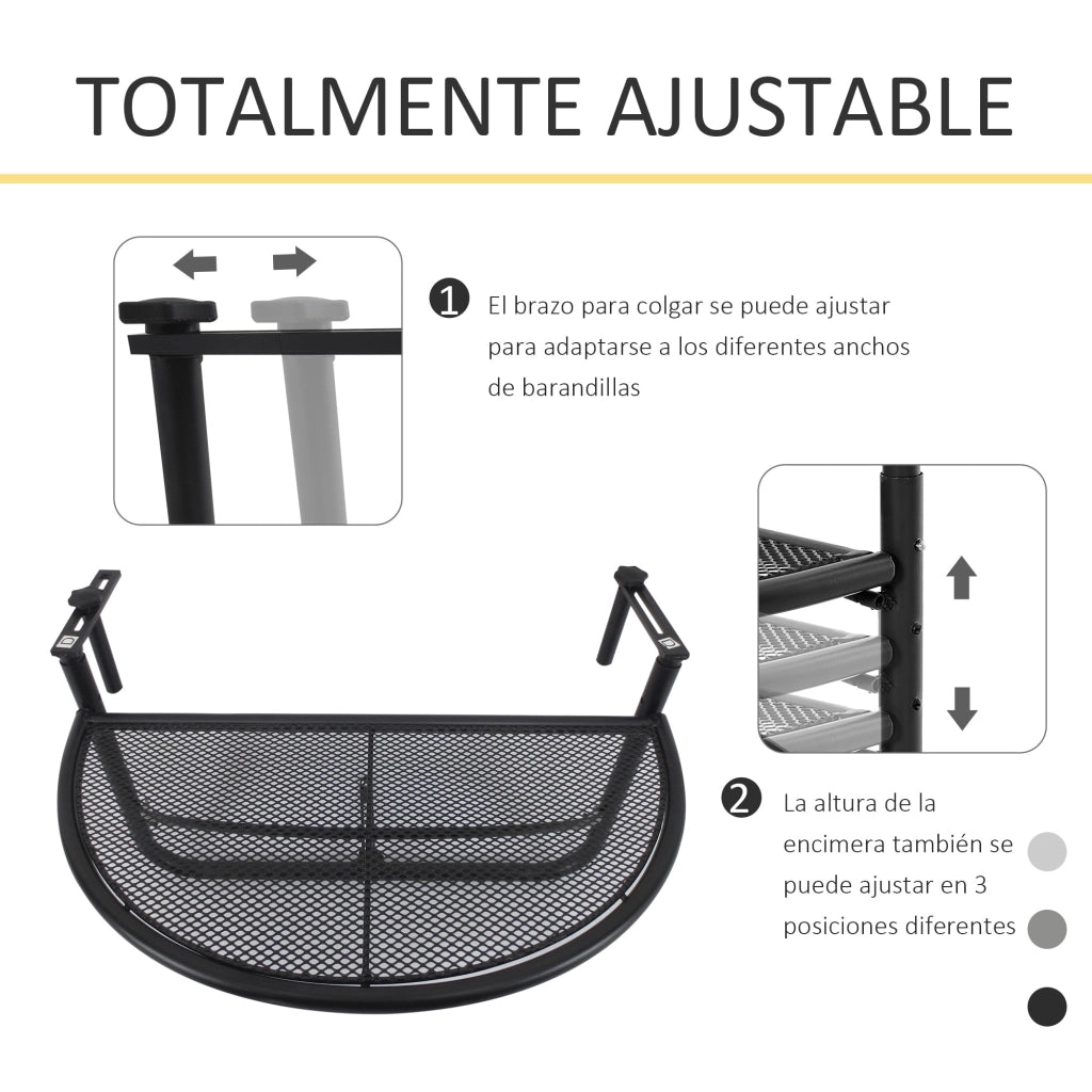 Tavolo da balcone semicircolare ¨C zephmum ¨C regolabile in altezza 60x47x50 cm