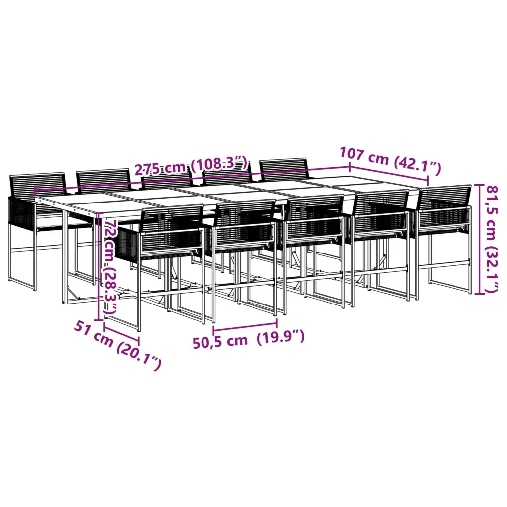 Set da Pranzo da Giardino 11 pz con Cuscini in Polyrattan Nero 3295011