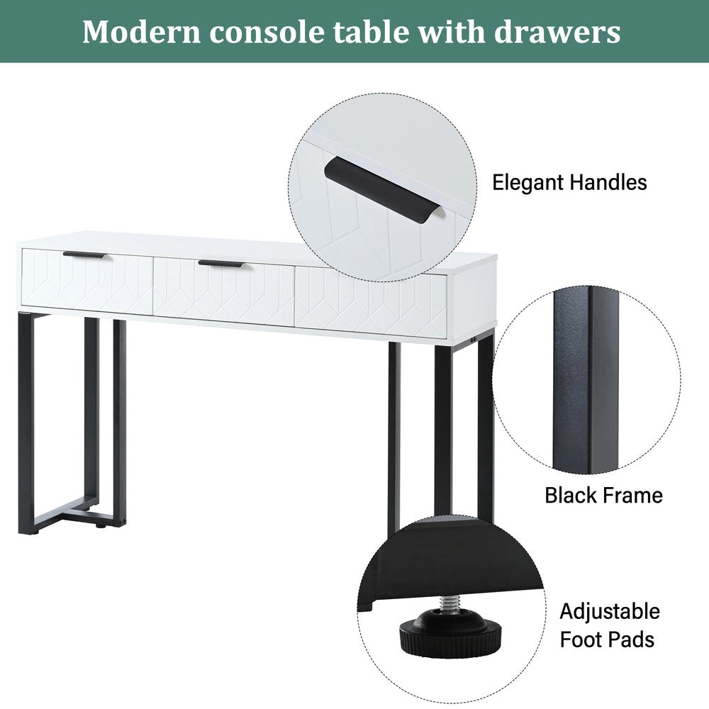 Consolle con Cassetti e Specchio ¨C MINIMAL ¨C Bianco e Nero, Struttura Dorata