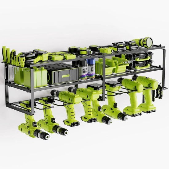 Magazzino per strumenti 3 livelli per 8 elettroutensili, supporto per parete per martello a percussione, rastrelliera per strumenti con supporto per chiavi per garage, officina