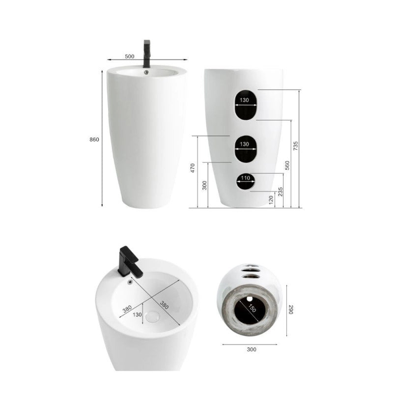 Lavabo freestanding LAV203 in ceramica D 50x86 cm. bianco lucido
