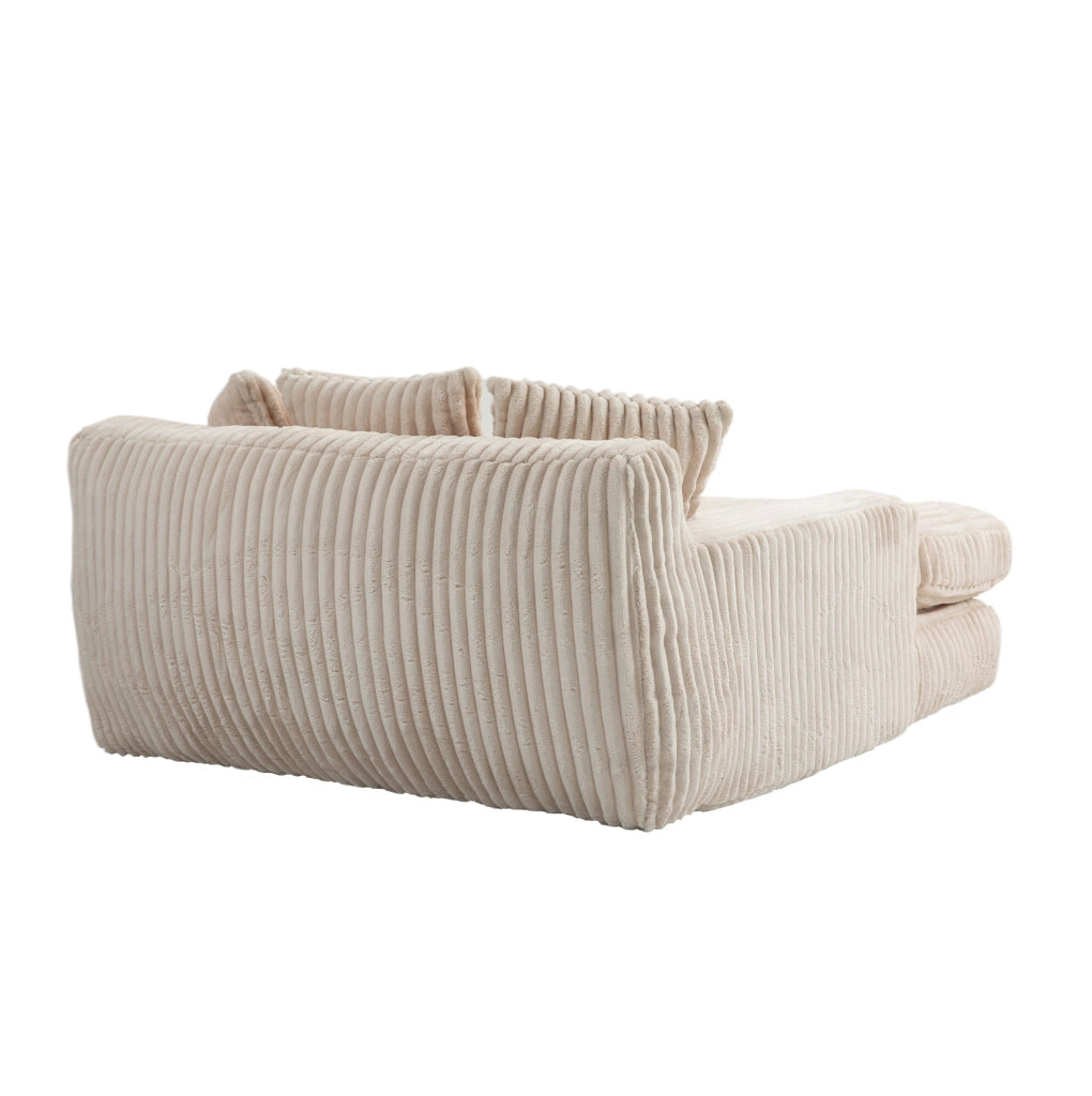Chaise longue da interno in tessuto corduroy con 3 cuscini; 125x155x63 cm; beige