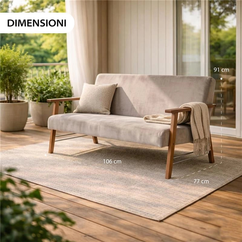 DIVANO ORTIGIA DA ARREDO IN LEGNO TABACCO E IN TESSUTO COLOR BEIGE 106X77X91H CM