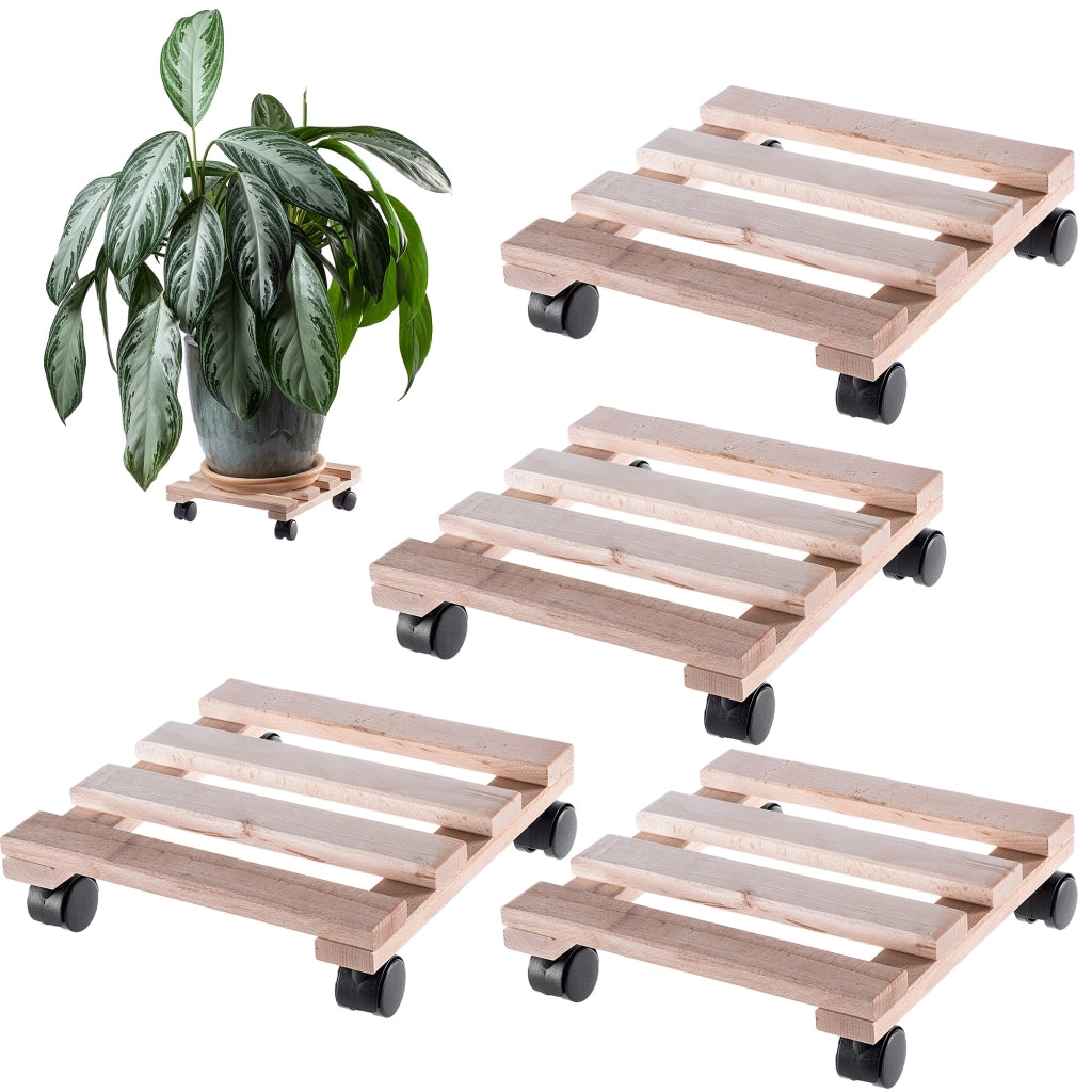Supporto per vaso da fiori KADAX, fioriera in legno su ruote, piattaforma quadrata 30 cm