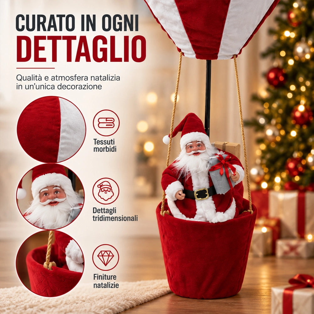Mongolfiera di Babbo Natale 40x97cm Bianco e Rosso Decorazione Addobbo Natalizio