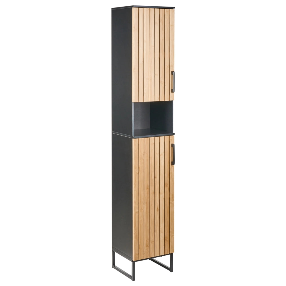 Mobile da bagno indipendente con 6 ripiani contenitore da bagno moderno nero e marrone chiaro