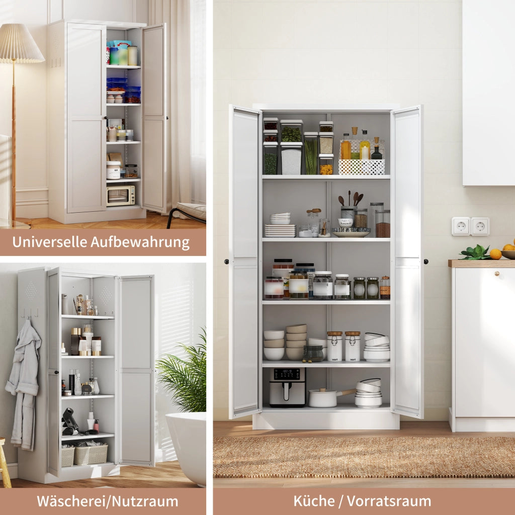 Mobile dispensa in metallo bianco per la cucina con 4 ripiani regolabili in altezza, robusto mobile per alimenti autoportante per cucina, dispensa e s
