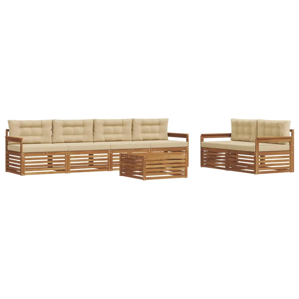 Set di divani da esterno con cuscino 7 pcs Naturale e Beige 3373048