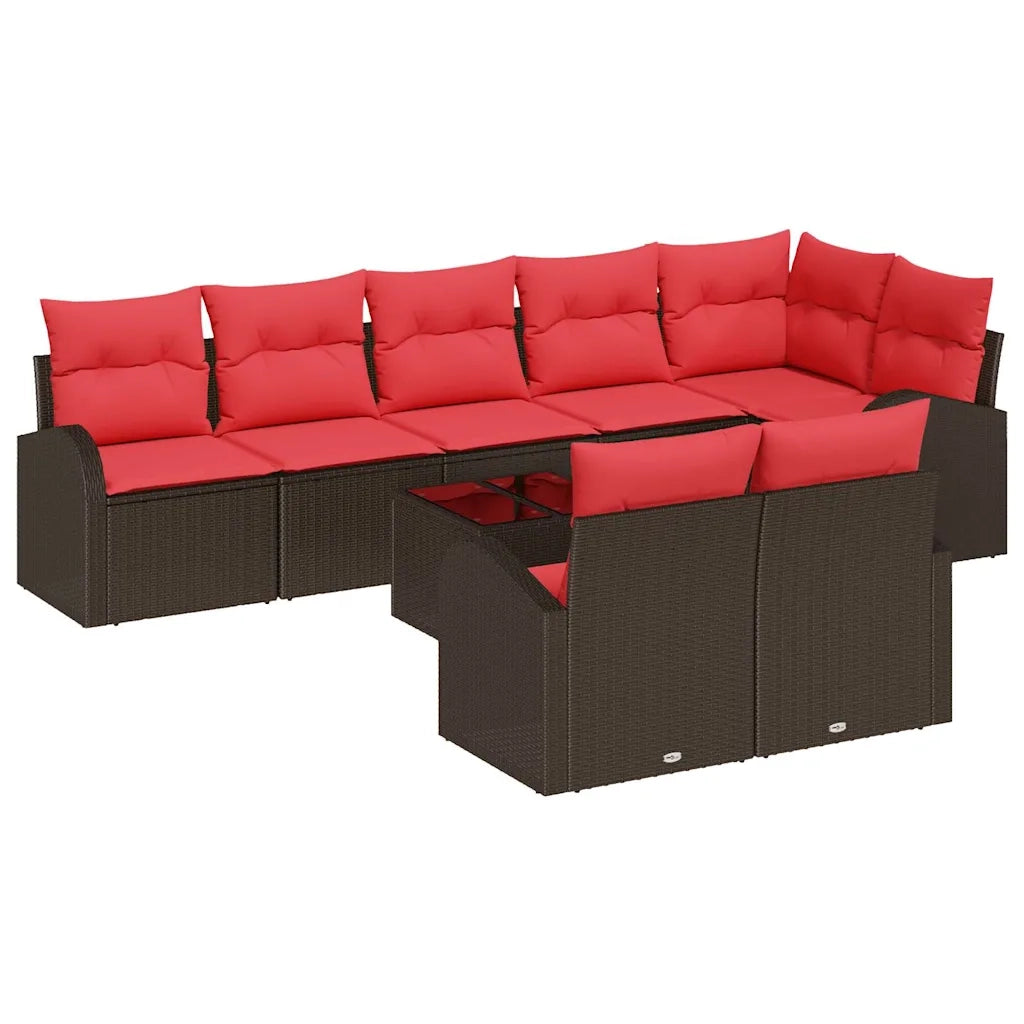 Set Divano da Giardino 9 pcs Marrone polyrattan