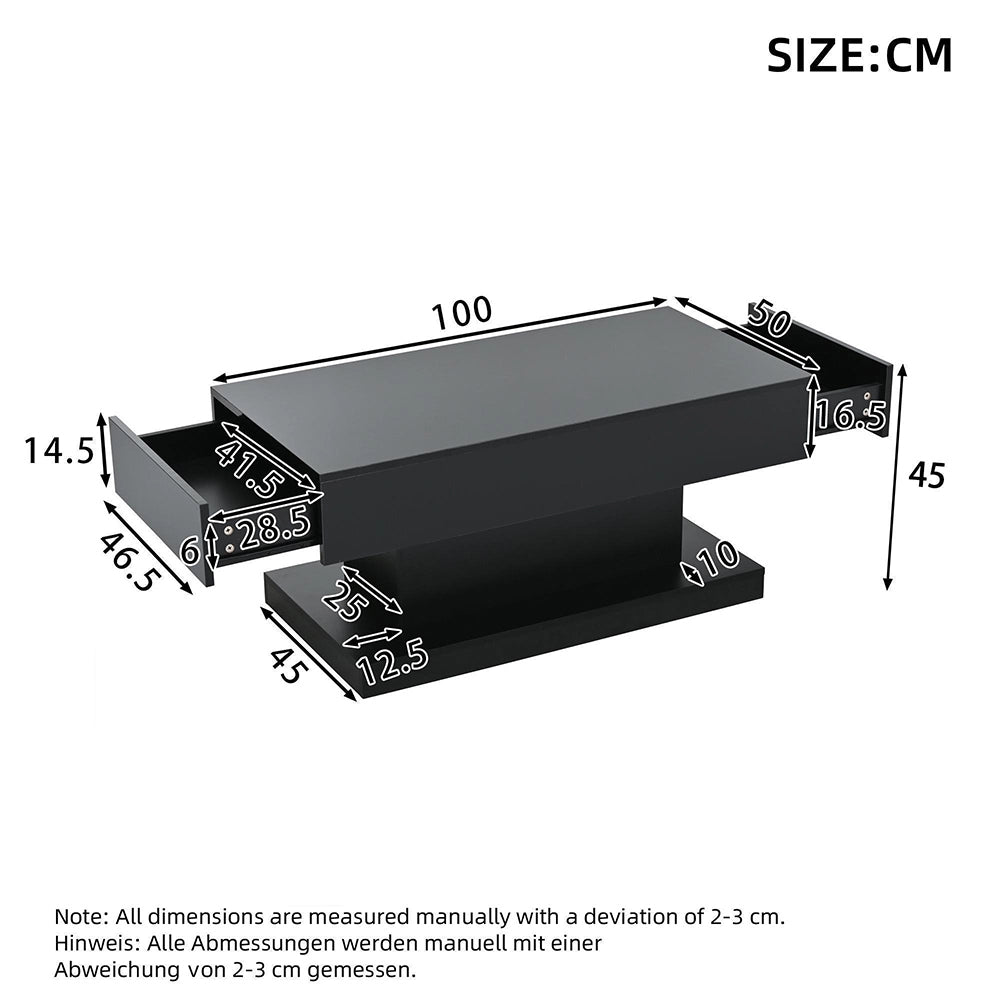 Tavolino design - Xylo - 100x50cm LED nero minimalista