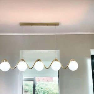 Lampadario a sospensione moderno da soffitto con 5 sfere in vetro bianco per G9