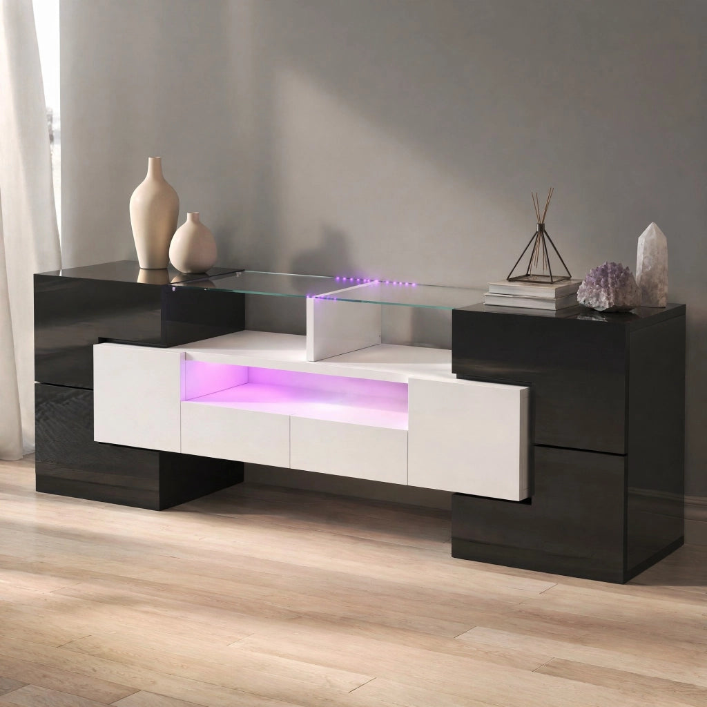 Mobile porta tv con 6 ante 2 cassetti 3 vani led in truciolare bianco e nero 145 × 30 × 51 cm