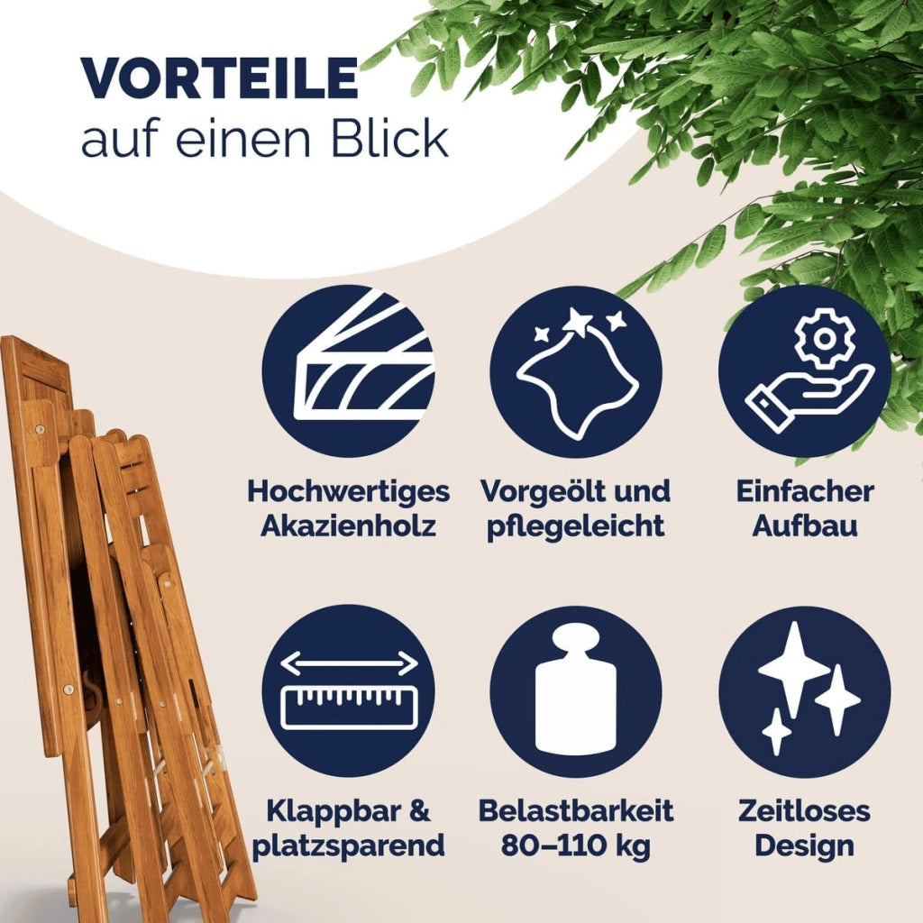 ® Set da Balcone Tavolo e 2 Sedie in Legno di Acacia Pieghevole 3 Pezzi per 2 Persone da Giardino Esterno Tavolino Terrazza Bar Bistro Salotto