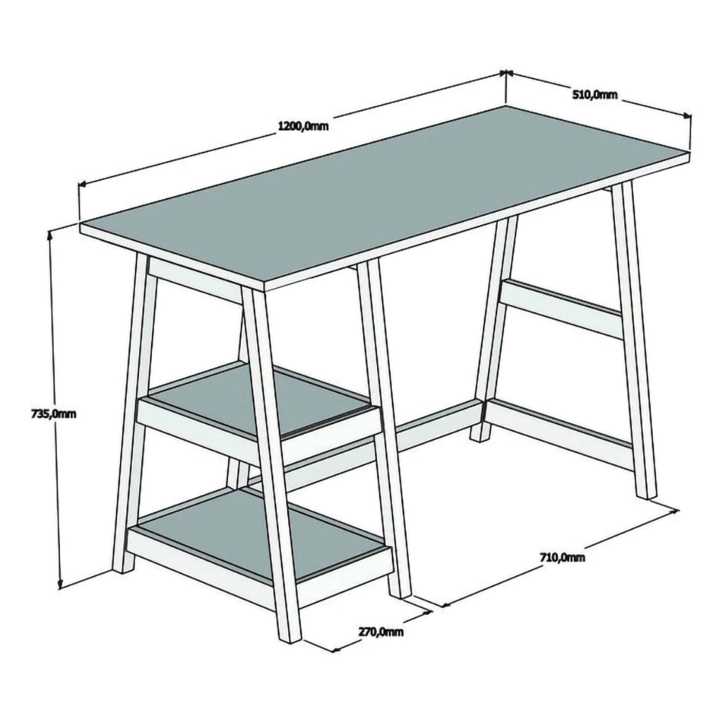 Tollo, Scrivania 3 Ripiani, 120x51x74h cm Marrone Noce