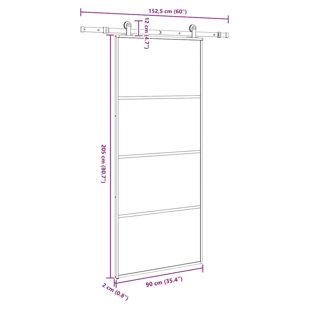 Porta Scorrevole con Ferramenta 90x205cm Vetro ESG Alluminio 3332869
