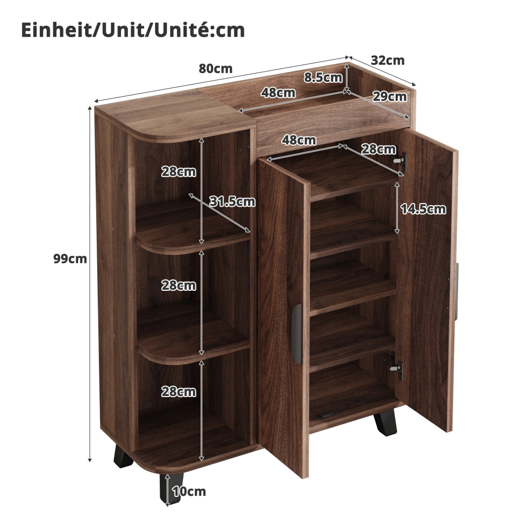 Scarpiera con vani aperti e ripiano superiore per ingresso e soggiorno in truciolare noce 80 × 32 × 99 cm