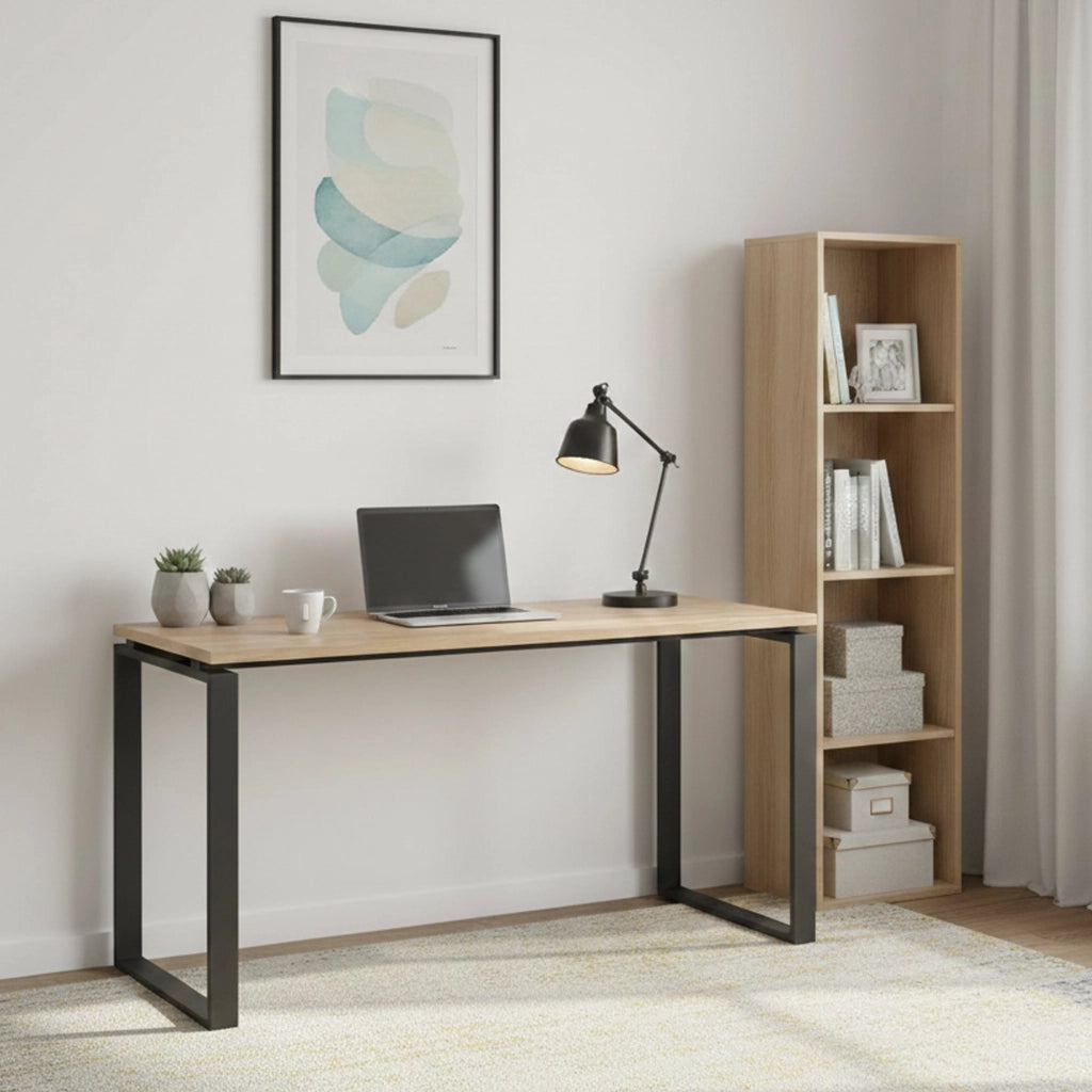 Scrivania Arignano, Scrittoio multiuso, Tavolo per ufficio porta PC, Piano di lavoro, 150x60 h76 cm, Rovere e Grigio