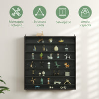 Bacheca Vetrina a Muro con 6 Ripiani Regolabili 80x9.5x83 cm in Legno Nero