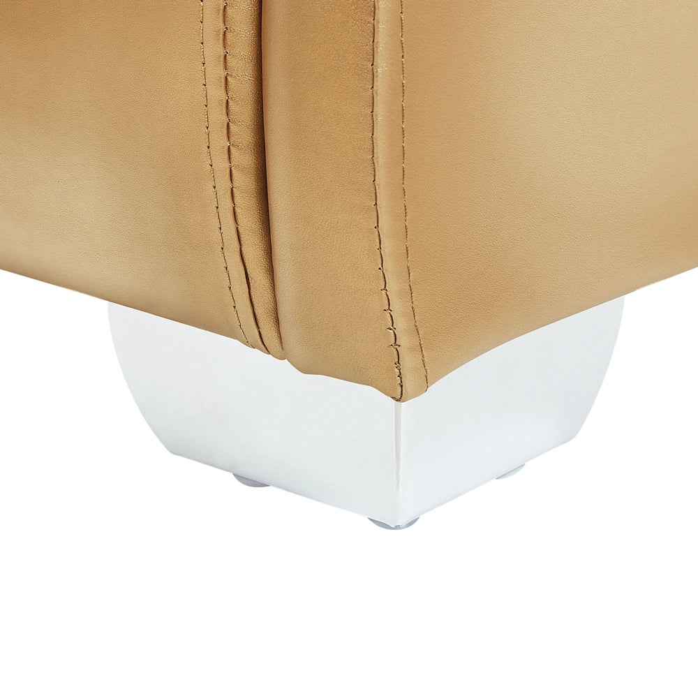 Letto Vera Pelle Color Oro Testiera Curva Rete a Doghe 140 x 200 cm