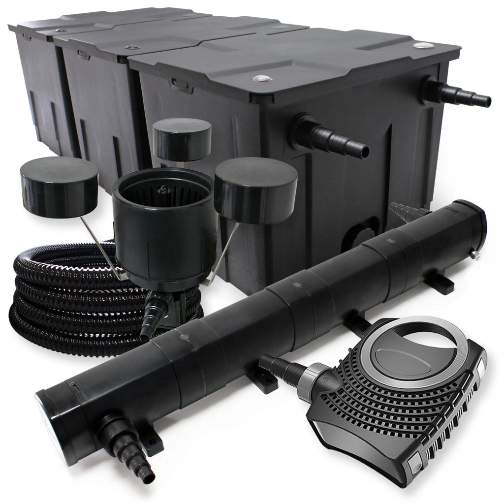 Set per laghetti da 90000l Filtro Chiarificatore UVC 72W Pompa 80W tubo da 25m Skimmer