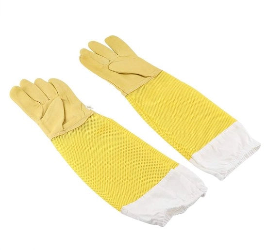 Manopole da Imbeccatrice Extra Large Gialle - Manopole in Pelle con Reticolo - Protezione da Punture di Vespe - Attrezzatura da Apiario