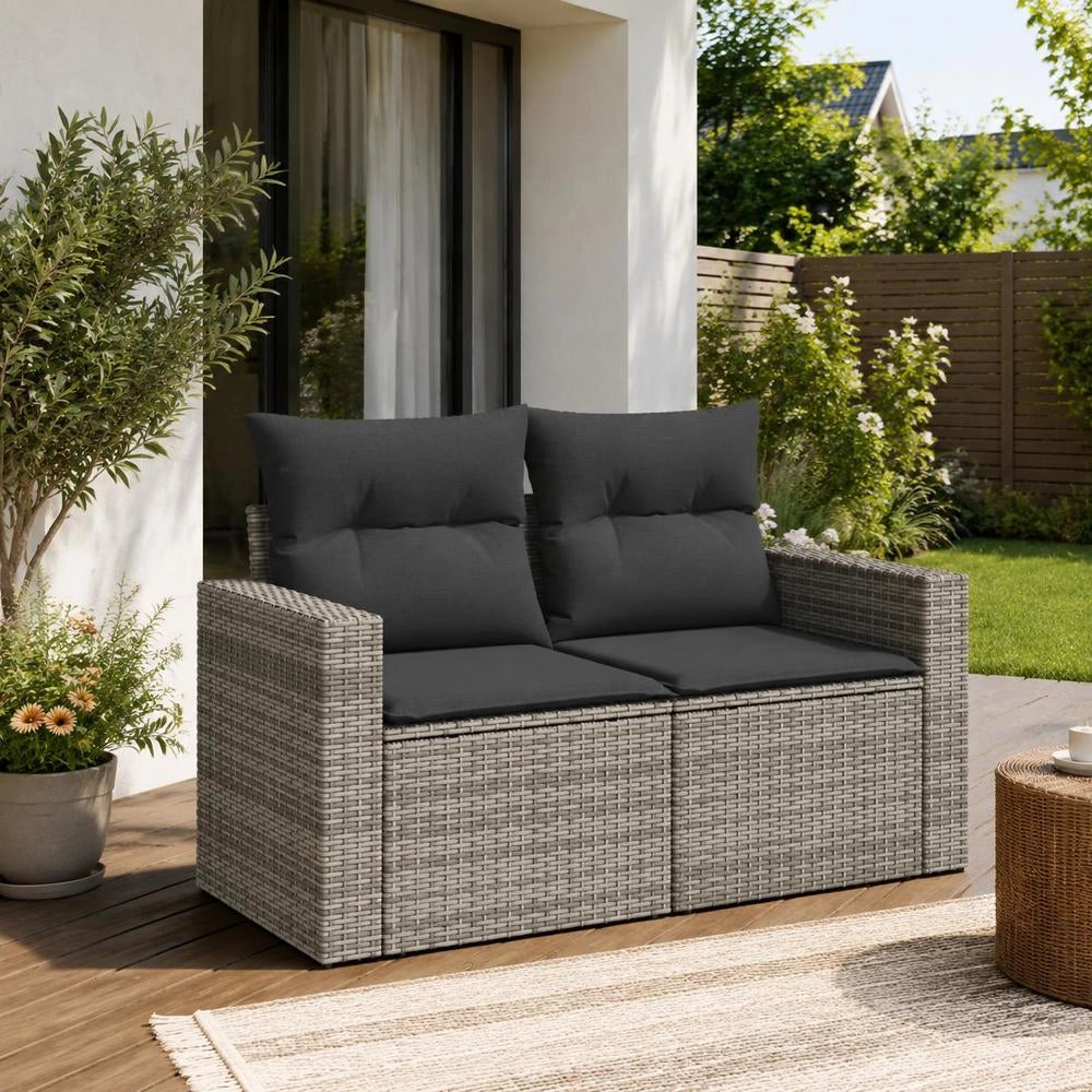 2-seater Garden Sofa With Cushions, Grey Poly Rattan