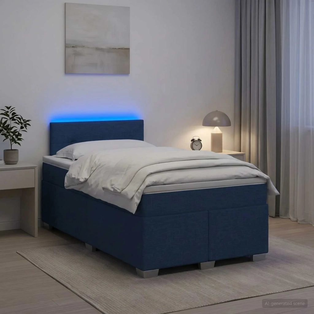 Letto con Box Spring, Materasso e LED Blu 120 x 190 cm Tessuto 3451902