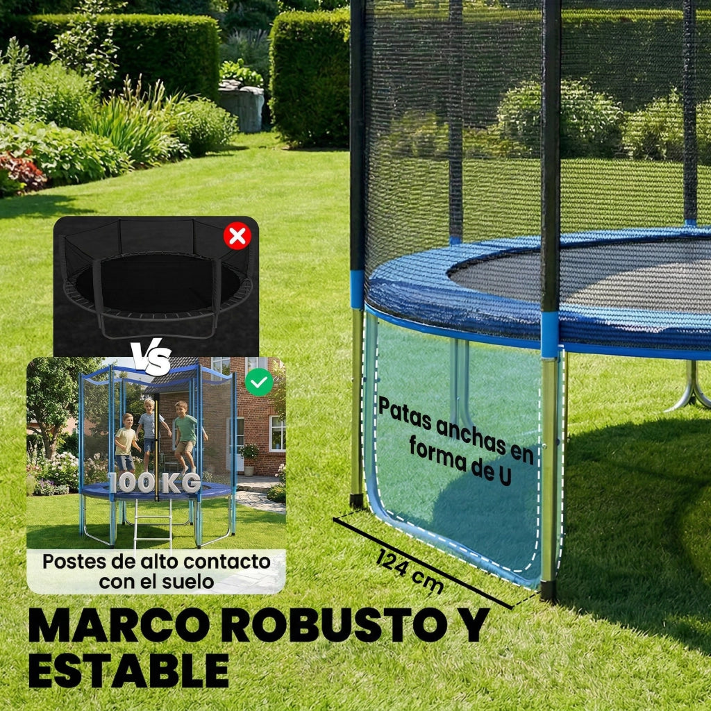 Trampolino da giardino con rete di sicurezza e scala ¨C zephmum ¨C Blu ?244 cm