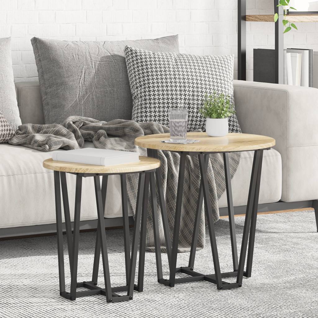 Tavolino 2 pz Rovere Sonoma in Legno Ingegnerizzato e Metallo