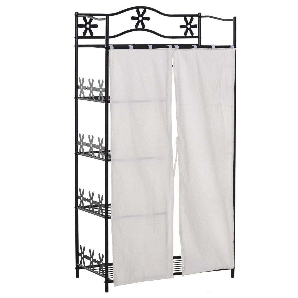 Armadio Guardaroba con Ripiani e Appendiabiti ¨C Zephmum ¨C Nero Bianco 84x42x159 cm
