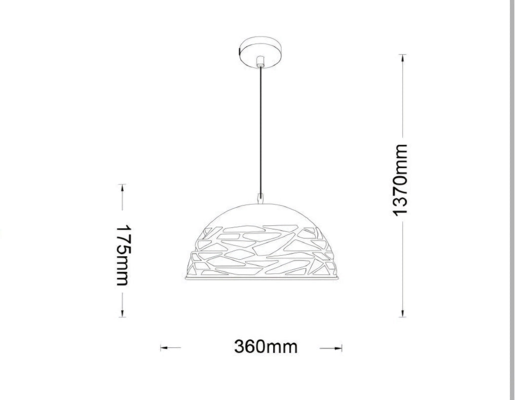 Lampadario a sospensione E27 in metallo nero, paralume traforato Ø36 cm, design moderno, IP20 – Altezza regolabile fino a 137 cm