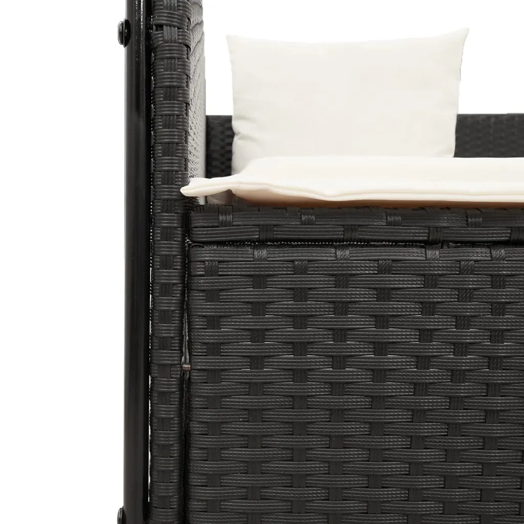 Lettino Prendisole | Sdraio da giardino | Lettino da sole con Tetto e Tende Nero in Polyrattan